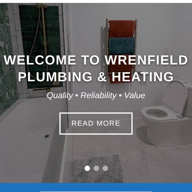 The old site's headline: 'Welcome to Wrenfield Plumbing & Heating' over a photo