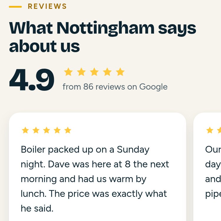 The new site's reviews: 4.9 stars from 86 reviews on Google